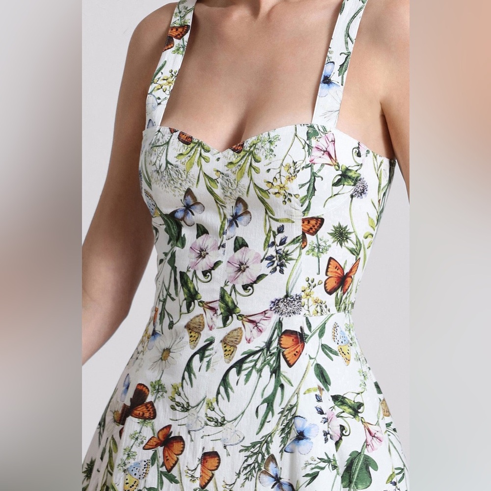 Avec Les Filles Botanical Fit & Flare Midi Dress in Butterfly Floral - Picture 7 of 17